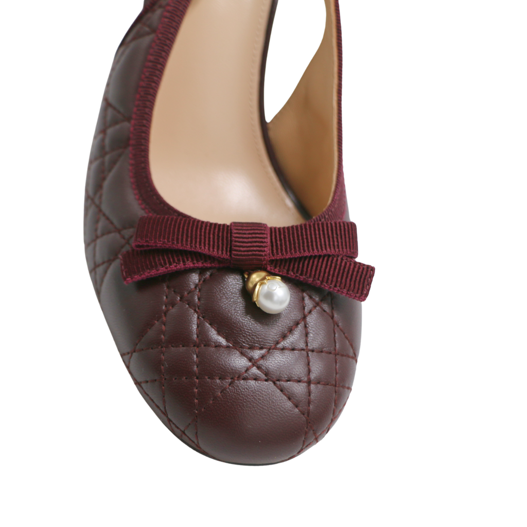 Christian Dior Ballet Slingback Pumps Lambskin Leather Burgundy Size 39