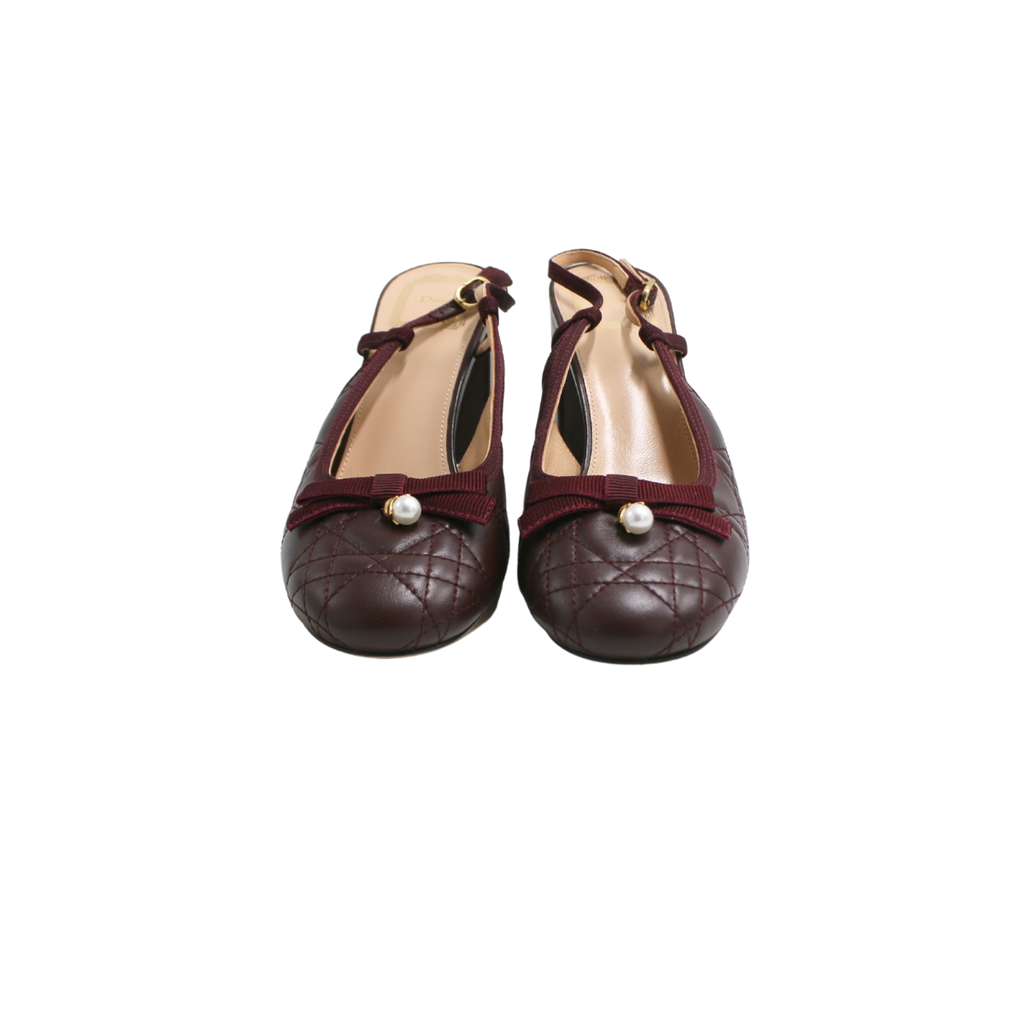 Christian Dior Ballet Slingback Pumps Lambskin Leather Burgundy Size 39