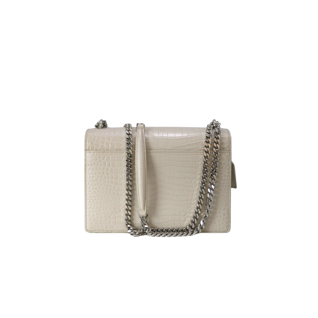 Saint Laurent Sunset Medium Bag White Crocodile-Embossed Leather