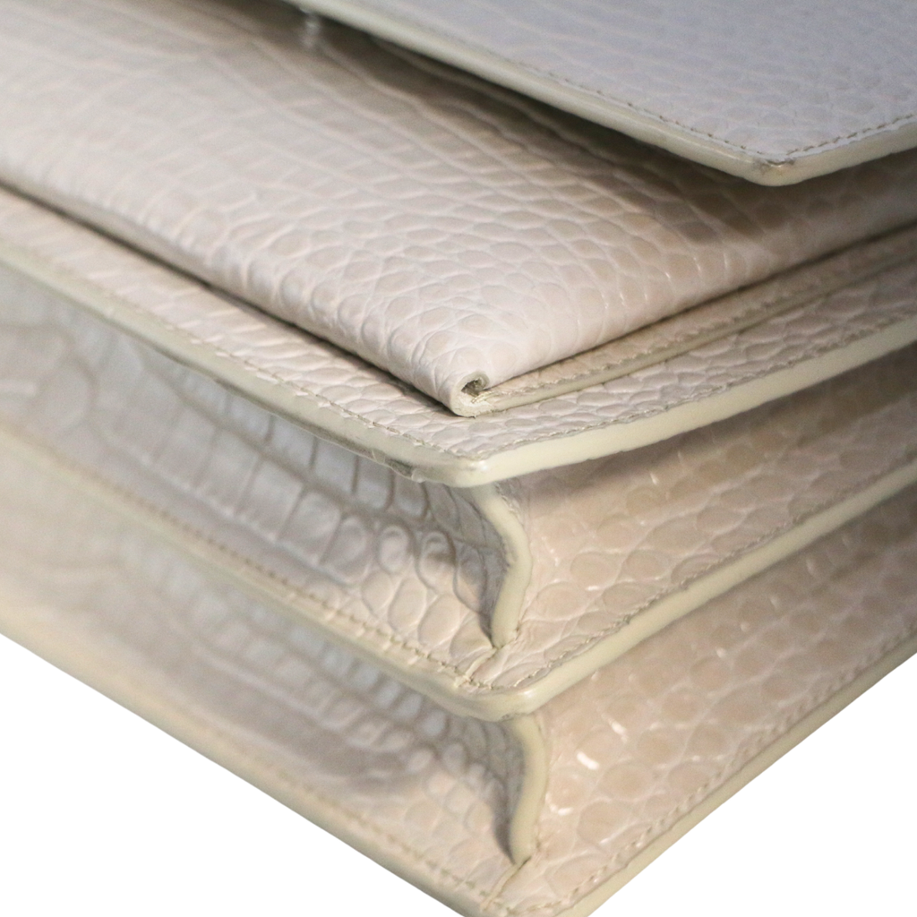 Saint Laurent Sunset Medium Bag White Crocodile-Embossed Leather