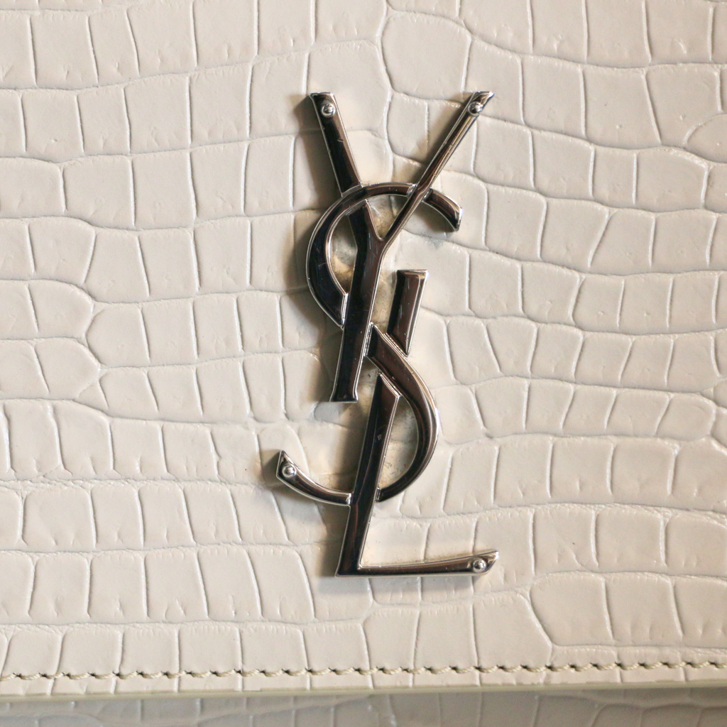 Saint Laurent Sunset Medium Bag White Crocodile-Embossed Leather