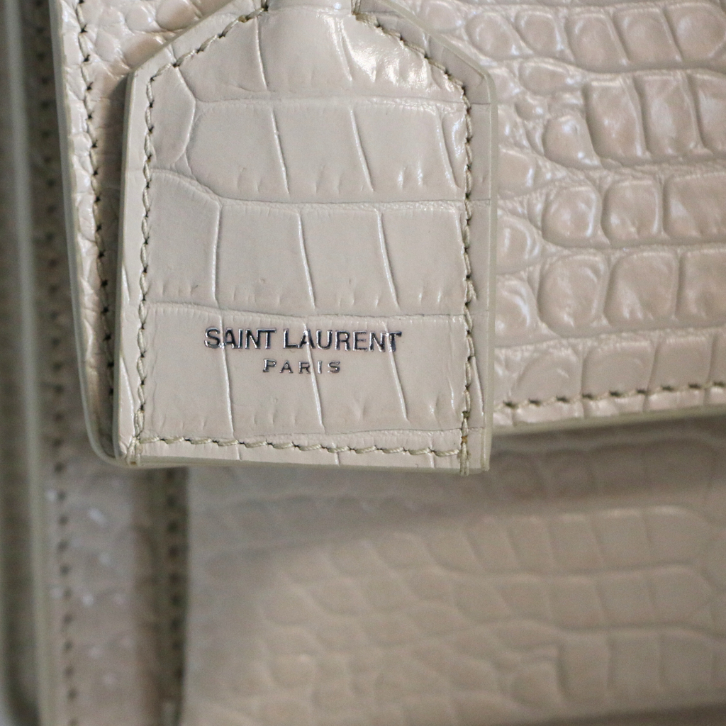 Saint Laurent Sunset Medium Bag White Crocodile-Embossed Leather