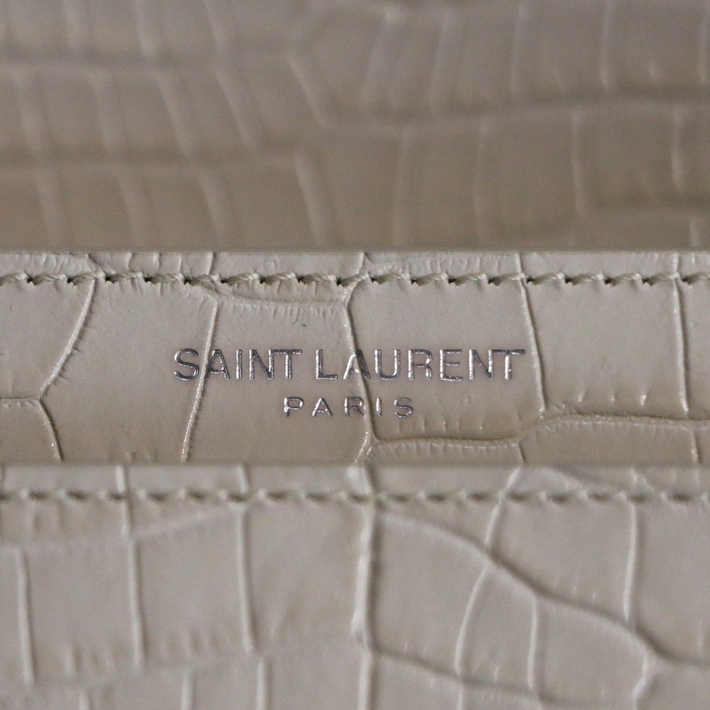 Saint Laurent Sunset Medium Bag White Crocodile-Embossed Leather