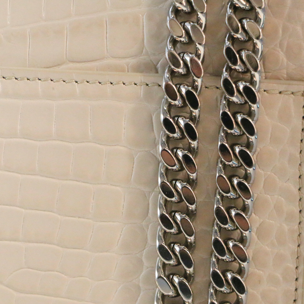 Saint Laurent Sunset Medium Bag White Crocodile-Embossed Leather