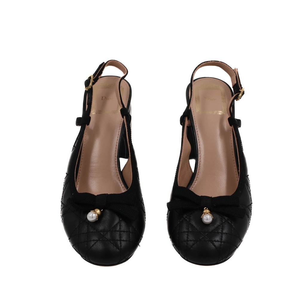 Christian Dior Ballet Slingback Pumps Lambskin Leather Black Size 37 