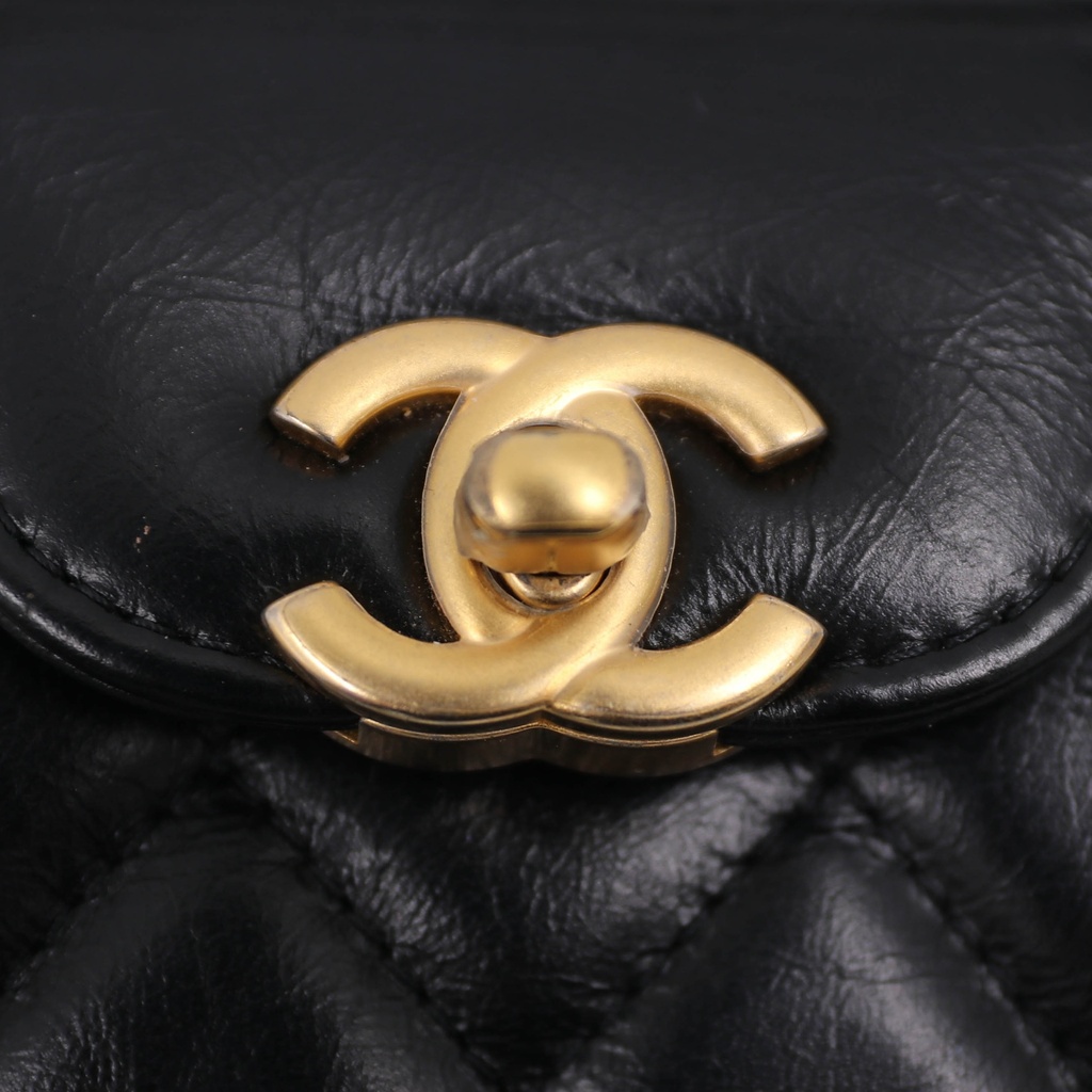 Chanel Shiny Aged Calfskin Quilted Nano Kelly Shopper Bag Black