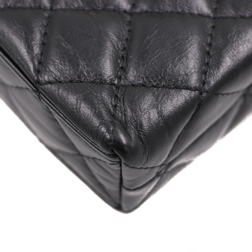 Chanel Shiny Aged Calfskin Quilted Nano Kelly Shopper Bag Black