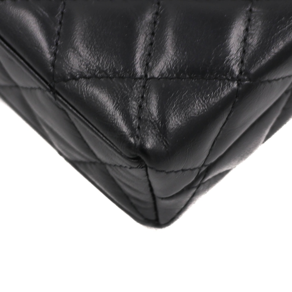 Chanel Shiny Aged Calfskin Quilted Nano Kelly Shopper Bag Black