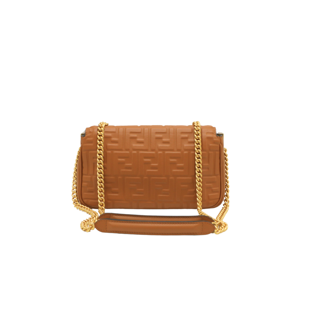 Fendi Baguette 3D FF Motif Chain Shoulder Brown Bag