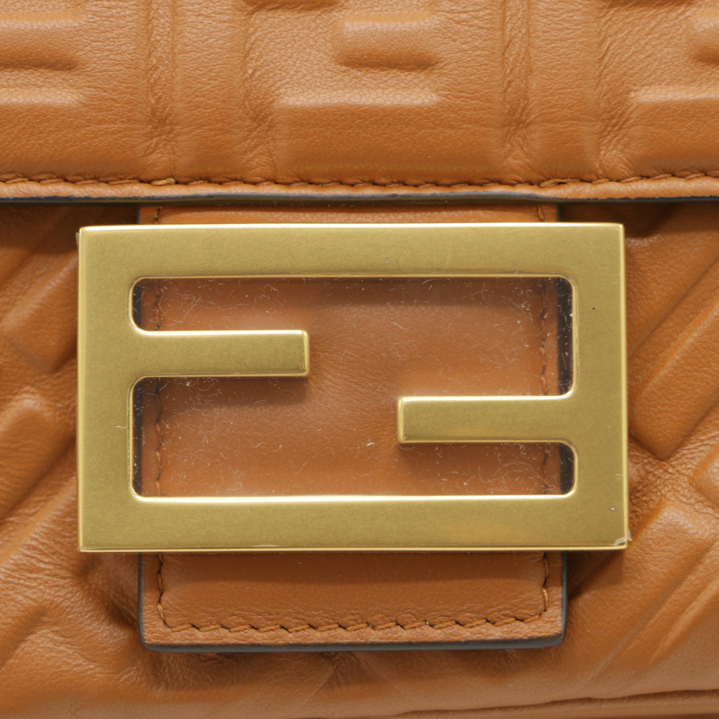 Fendi Baguette 3D FF Motif Chain Shoulder Brown Bag