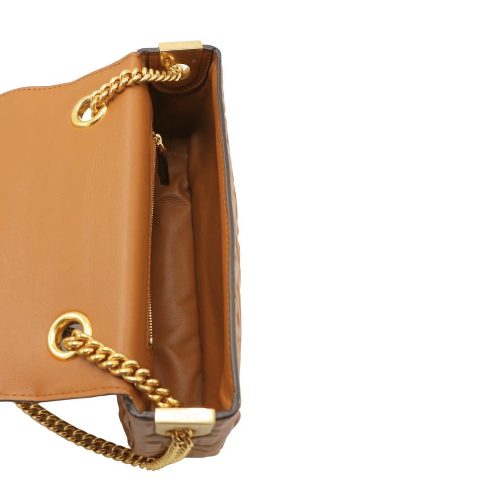 Fendi Baguette 3D FF Motif Chain Shoulder Brown Bag