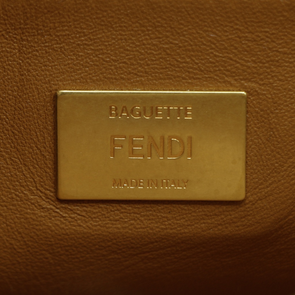 Fendi Baguette 3D FF Motif Chain Shoulder Brown Bag
