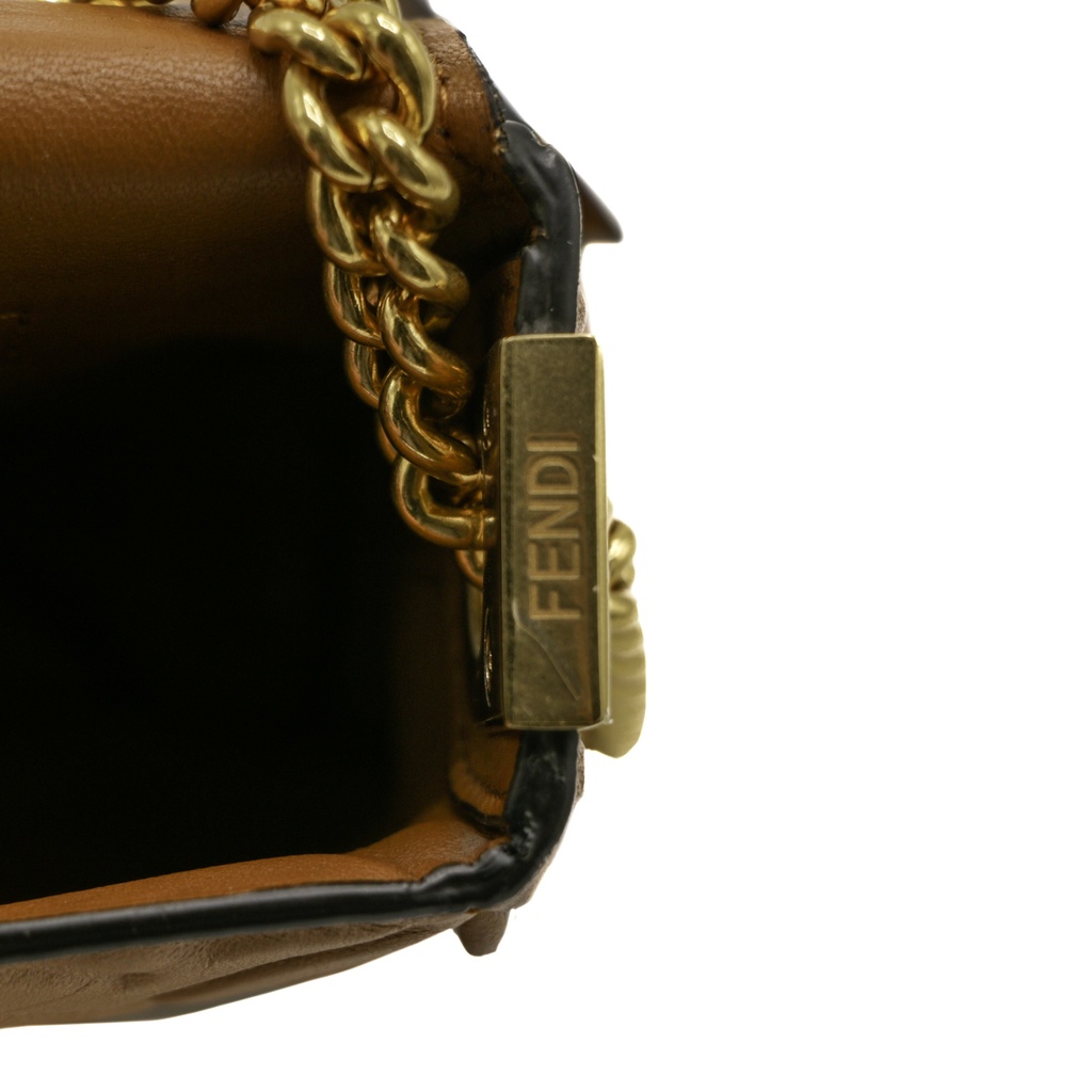 Fendi Baguette 3D FF Motif Chain Shoulder Brown Bag