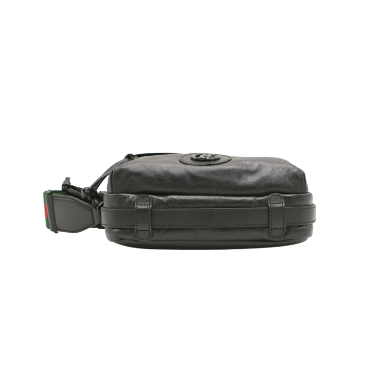 Gucci Double G Leather Messenger Bag Black 725696