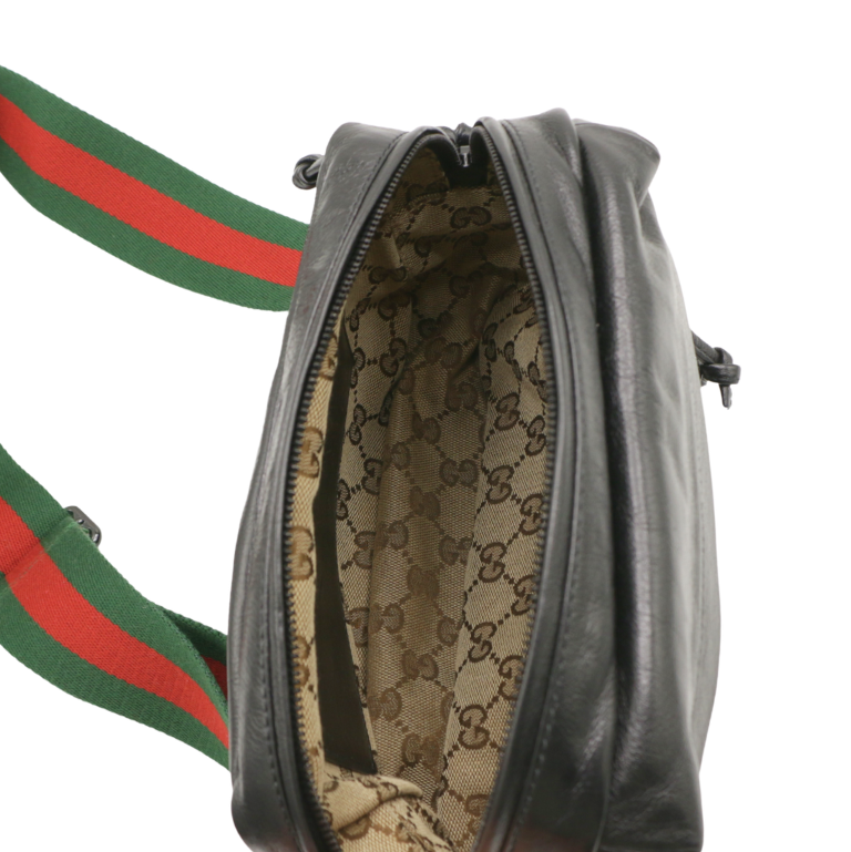 Gucci Double G Leather Messenger Bag Black 725696