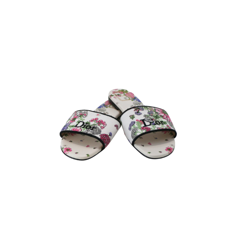 Christian Dior Dway Sandal Embroidered Multicolor Flower Size 35 1/2