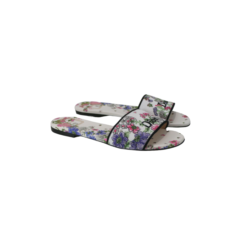 Christian Dior Dway Sandal Embroidered Multicolor Flower Size 35 1/2
