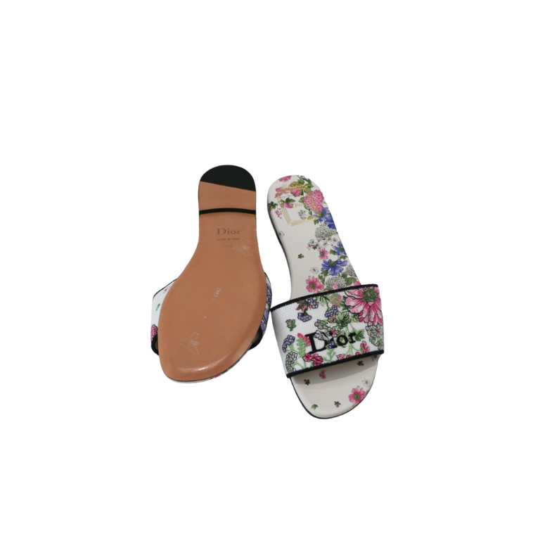 Christian Dior Dway Sandal Embroidered Multicolor Flower Size 35 1/2