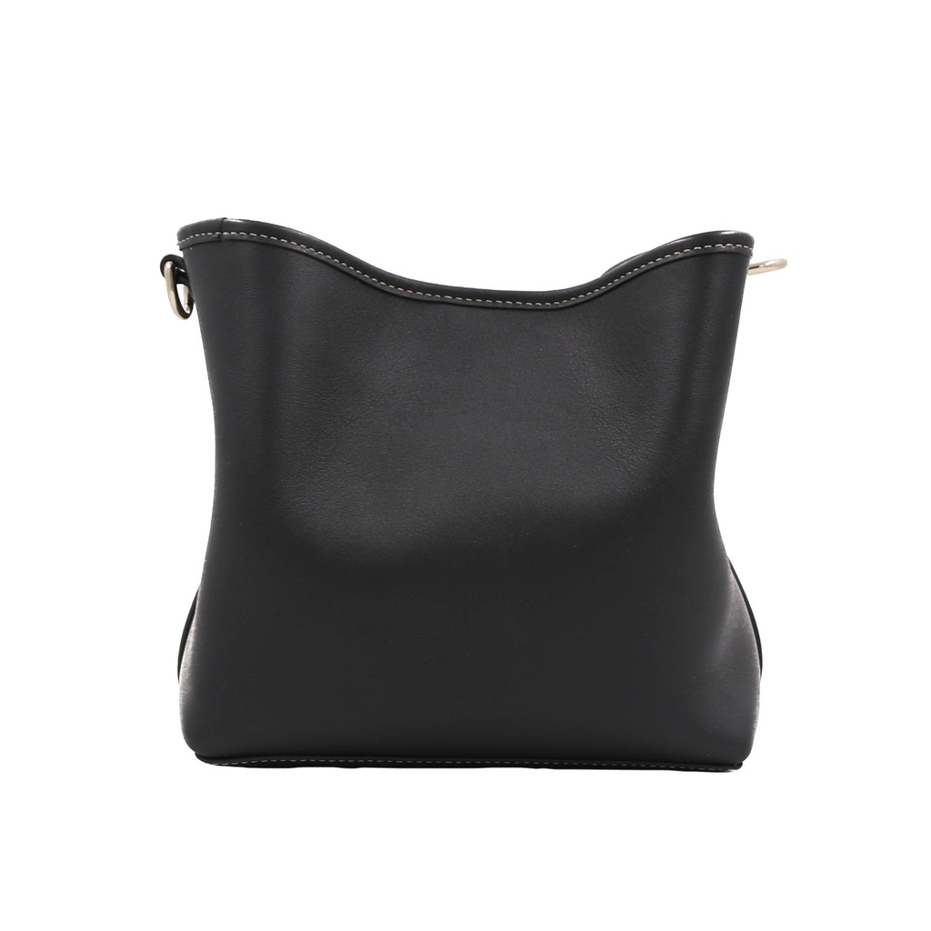 Gucci GG Emblem Black Leather Bucket Bag