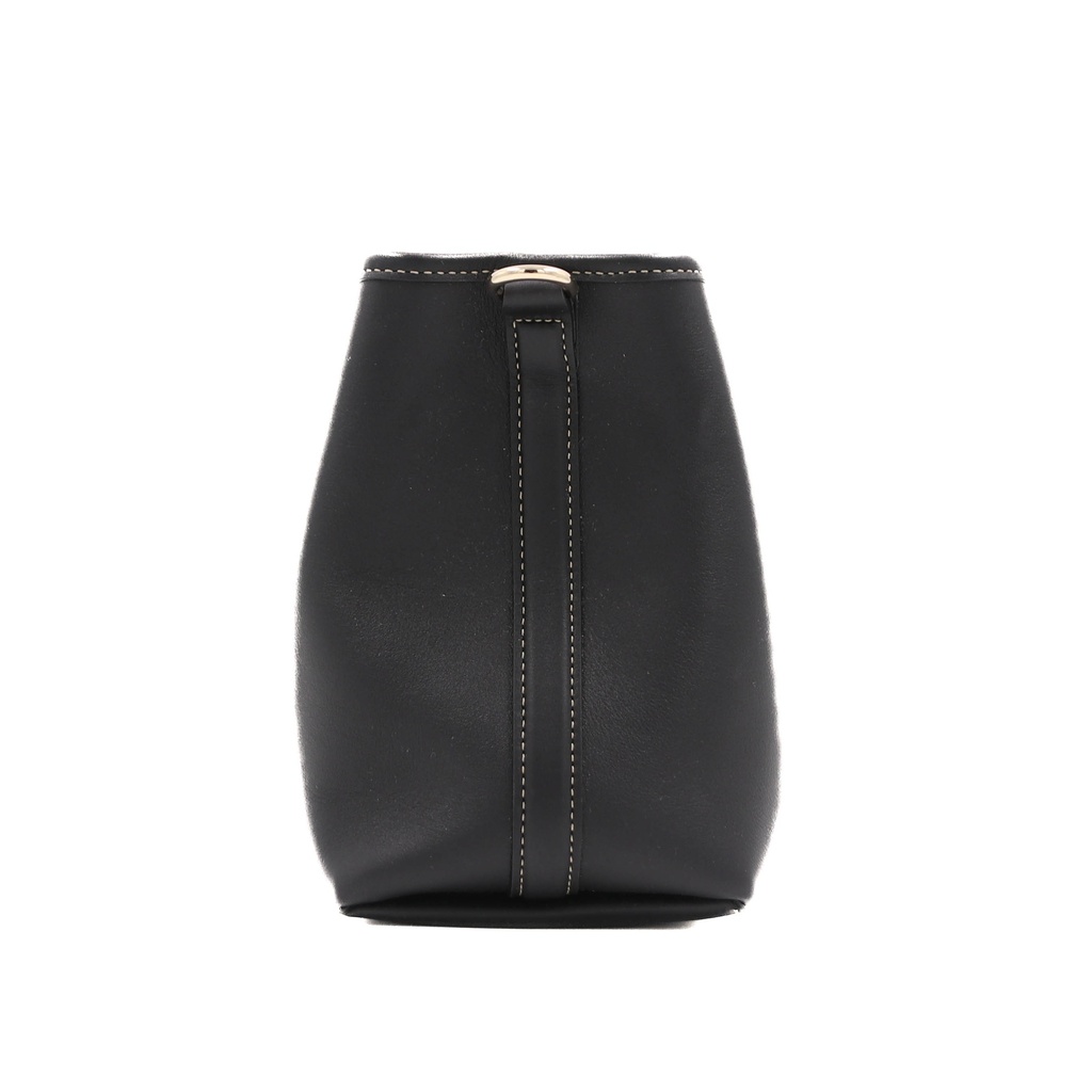 Gucci GG Emblem Black Leather Bucket Bag