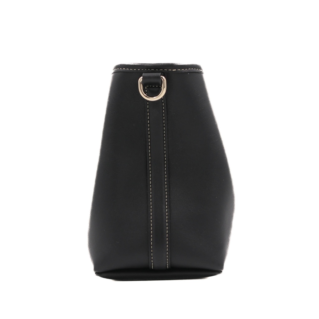 Gucci GG Emblem Black Leather Bucket Bag