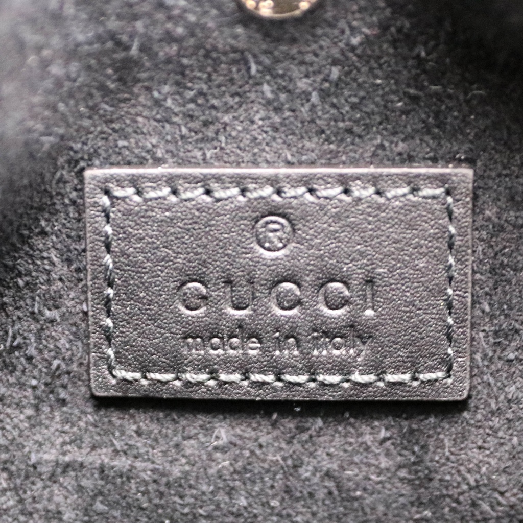 Gucci GG Emblem Black Leather Bucket Bag