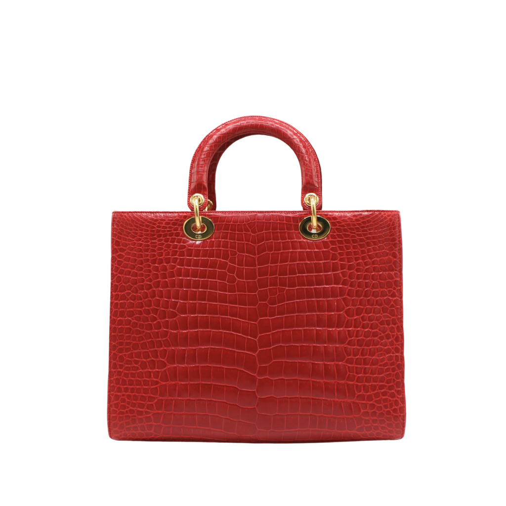 Christian Dior Lady Dior Large in Red Crocodile Leather 