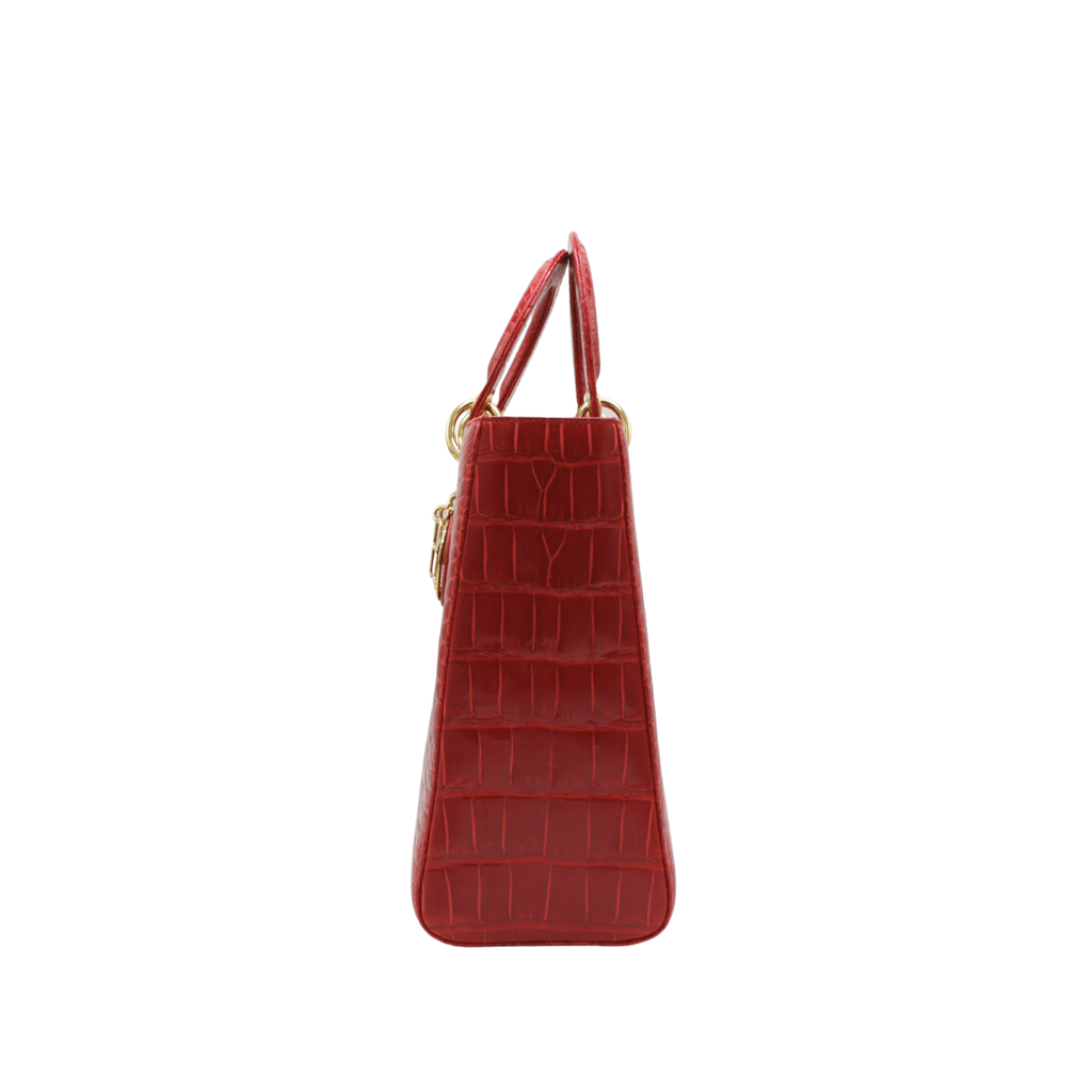 Christian Dior Lady Dior Large in Red Crocodile Leather 