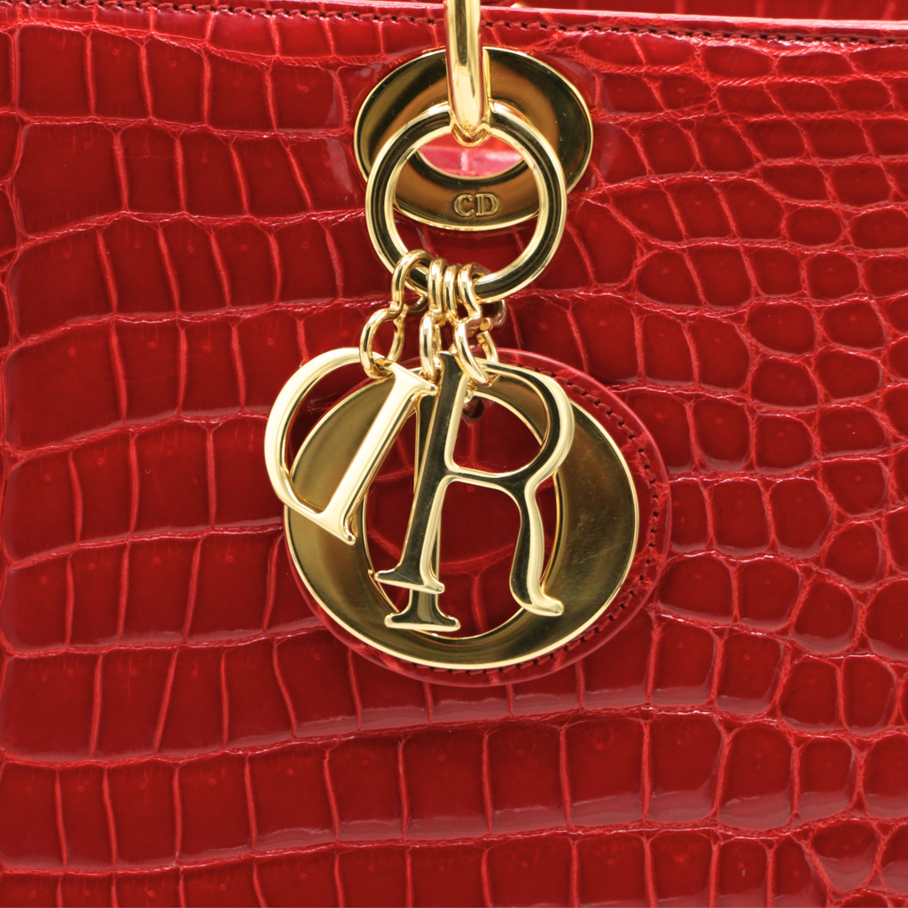 Christian Dior Lady Dior Large in Red Crocodile Leather 