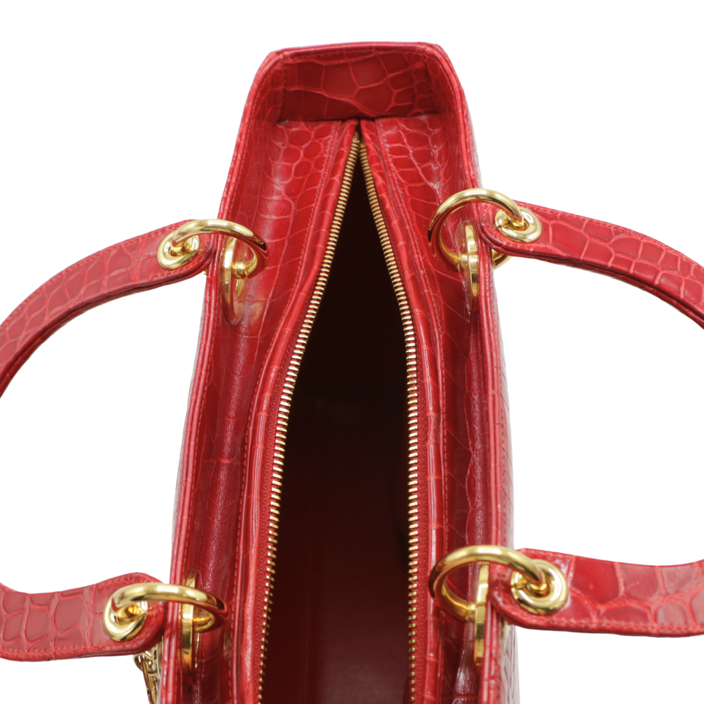 Christian Dior Lady Dior Large in Red Crocodile Leather 
