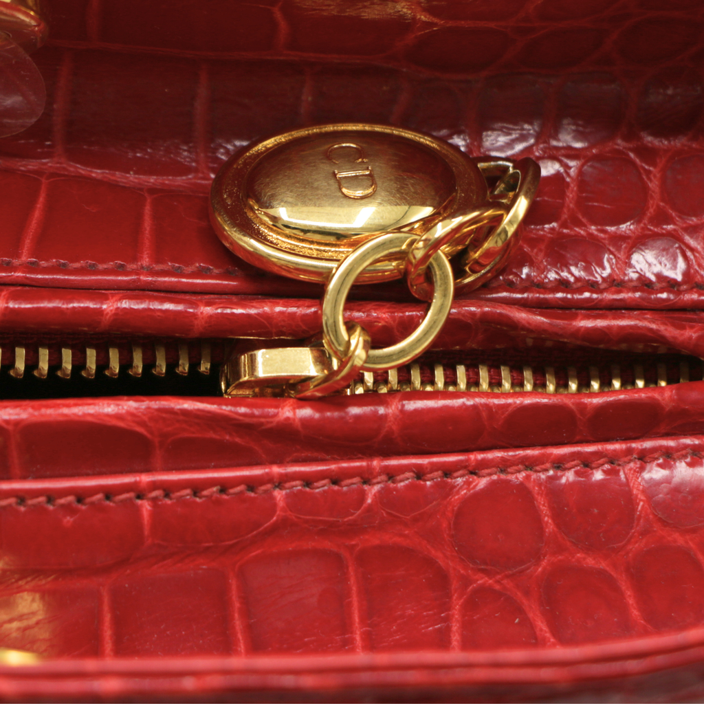 Christian Dior Lady Dior Large in Red Crocodile Leather 