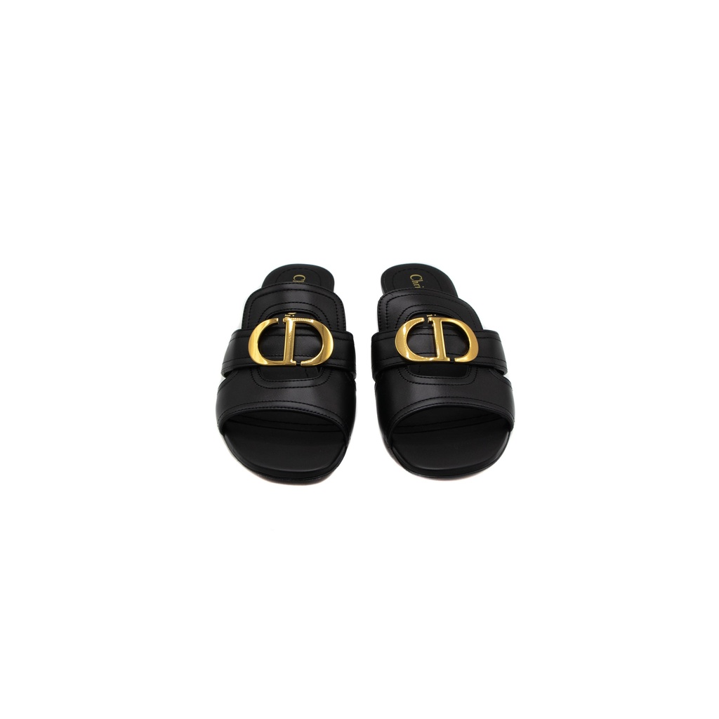 Christian Dior 30 Montaigne Heeled Slide Black Calfskin Size 37