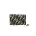 Christian Dior Oblique Jacquard Saddle Wallet on Chain Blue