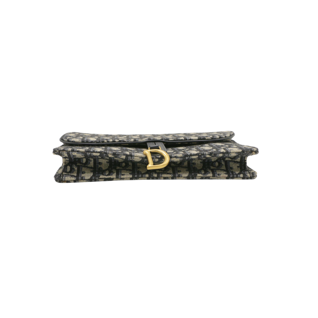 Christian Dior Oblique Jacquard Saddle Wallet on Chain Blue