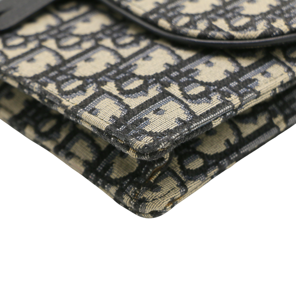 Christian Dior Oblique Jacquard Saddle Wallet on Chain Blue