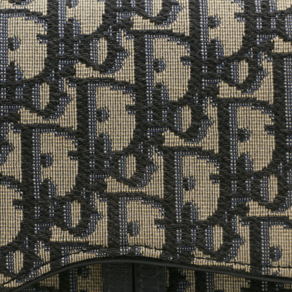 Christian Dior Oblique Jacquard Saddle Wallet on Chain Blue