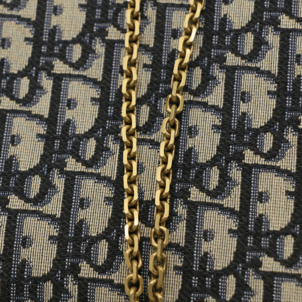Christian Dior Oblique Jacquard Saddle Wallet on Chain Blue