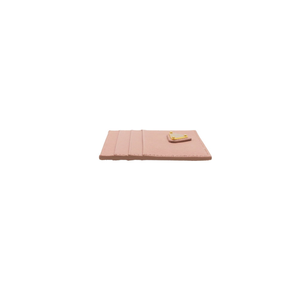Prada Pink Saffiano Triangle Logo Card Holder