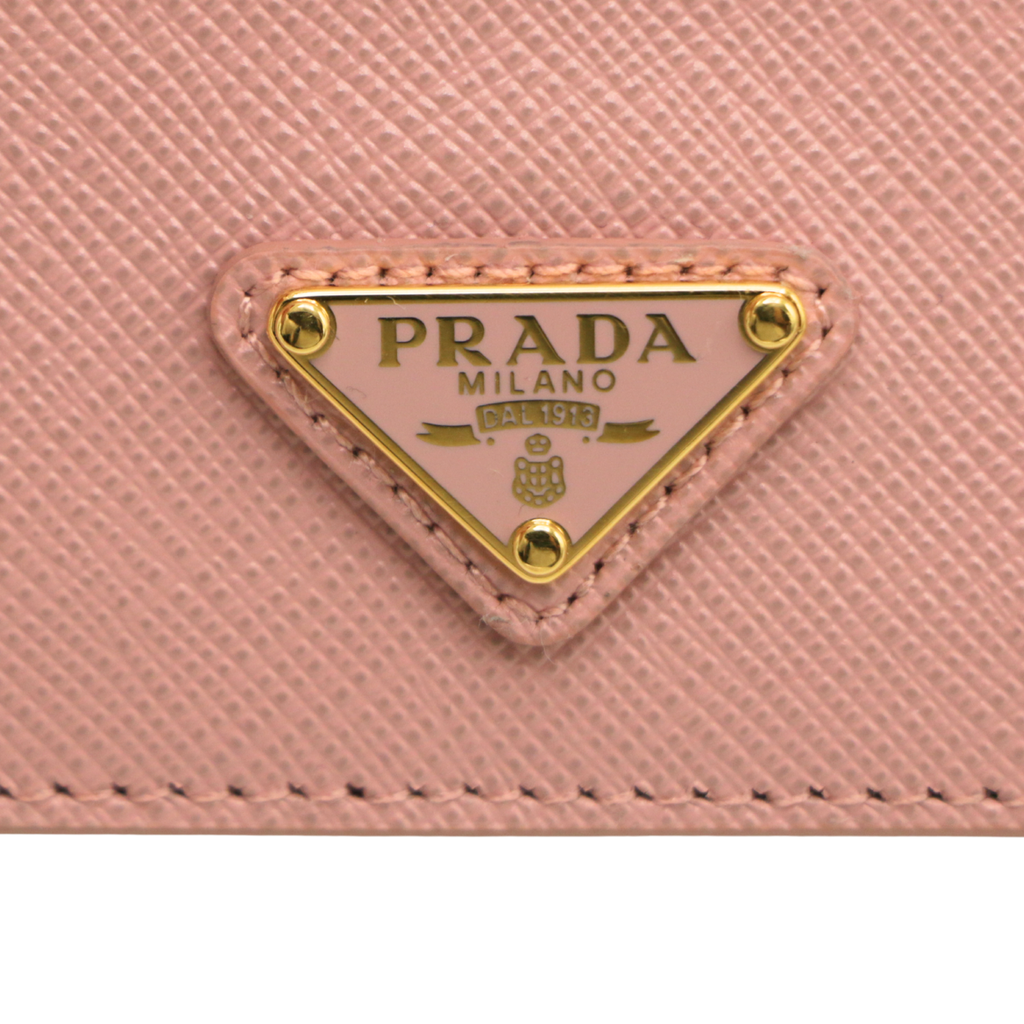 Prada Pink Saffiano Triangle Logo Card Holder