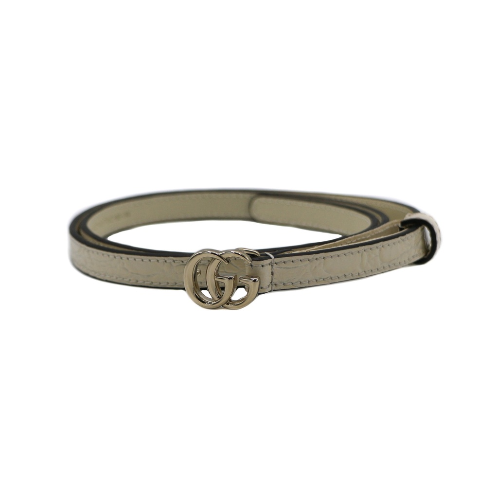 Gucci White Leather Thin Belt 703327
