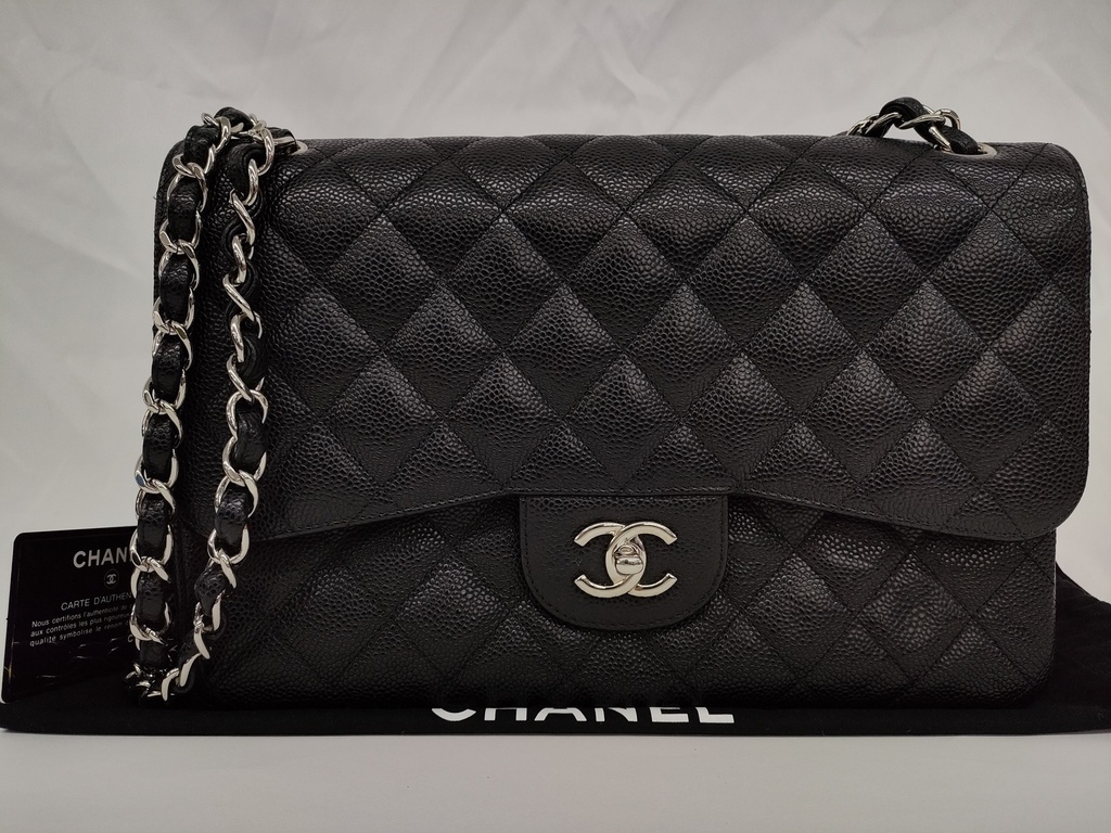 [CHANEL-14423] Chanel Classic Double Flap Caviar Skin Jumbo Black