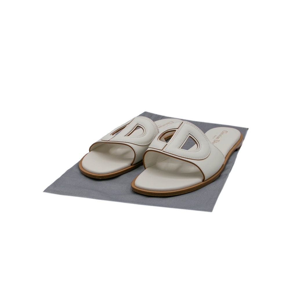 [Christian-Dior-15971] Christian Dior D-Club Slide White Calfskin Size 37