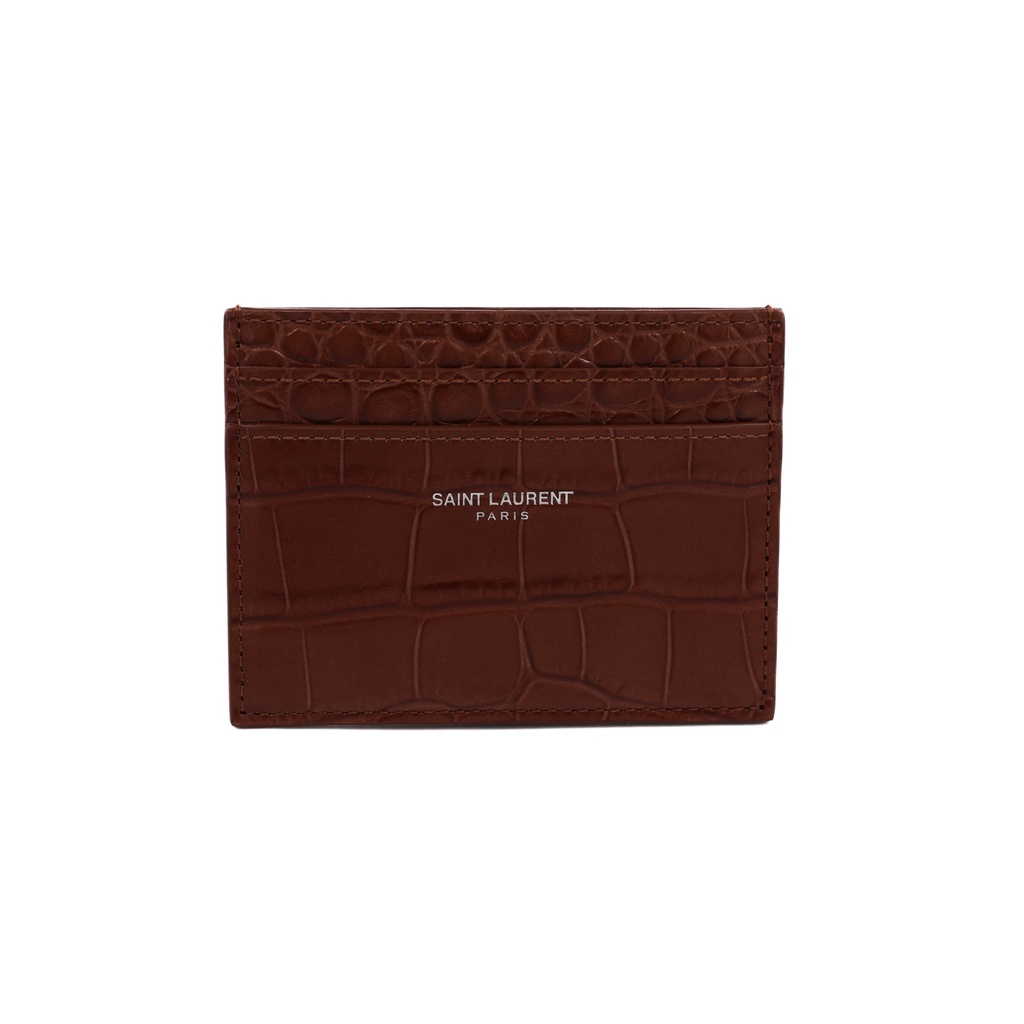 [Yves-Saint-Laur-16709] Saint Laurent Embossed Card Holder Wallet Brown