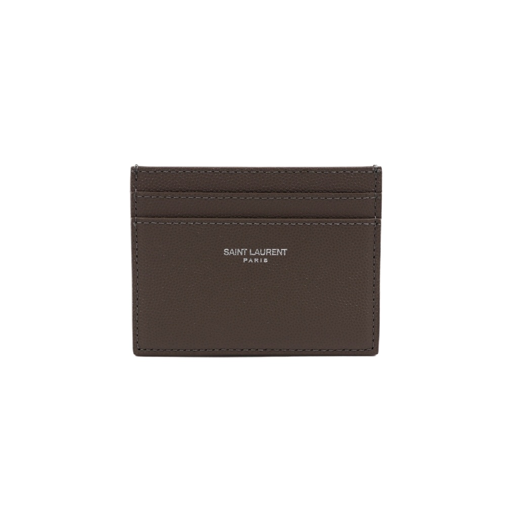 [Yves-Saint-Laur-16738] Saint Laurent Pebble-Grain Leather Cardholder Grey