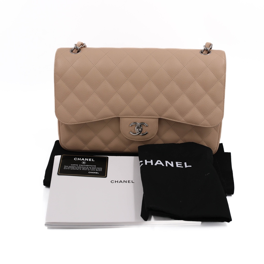 [CHANEL-17352] Chanel Classic Caviar Jumbo Beige Bag 