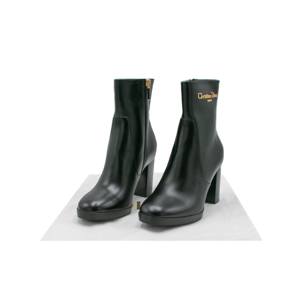 Christian Dior D-Town Heeled Boot Black Calfskin Size 37