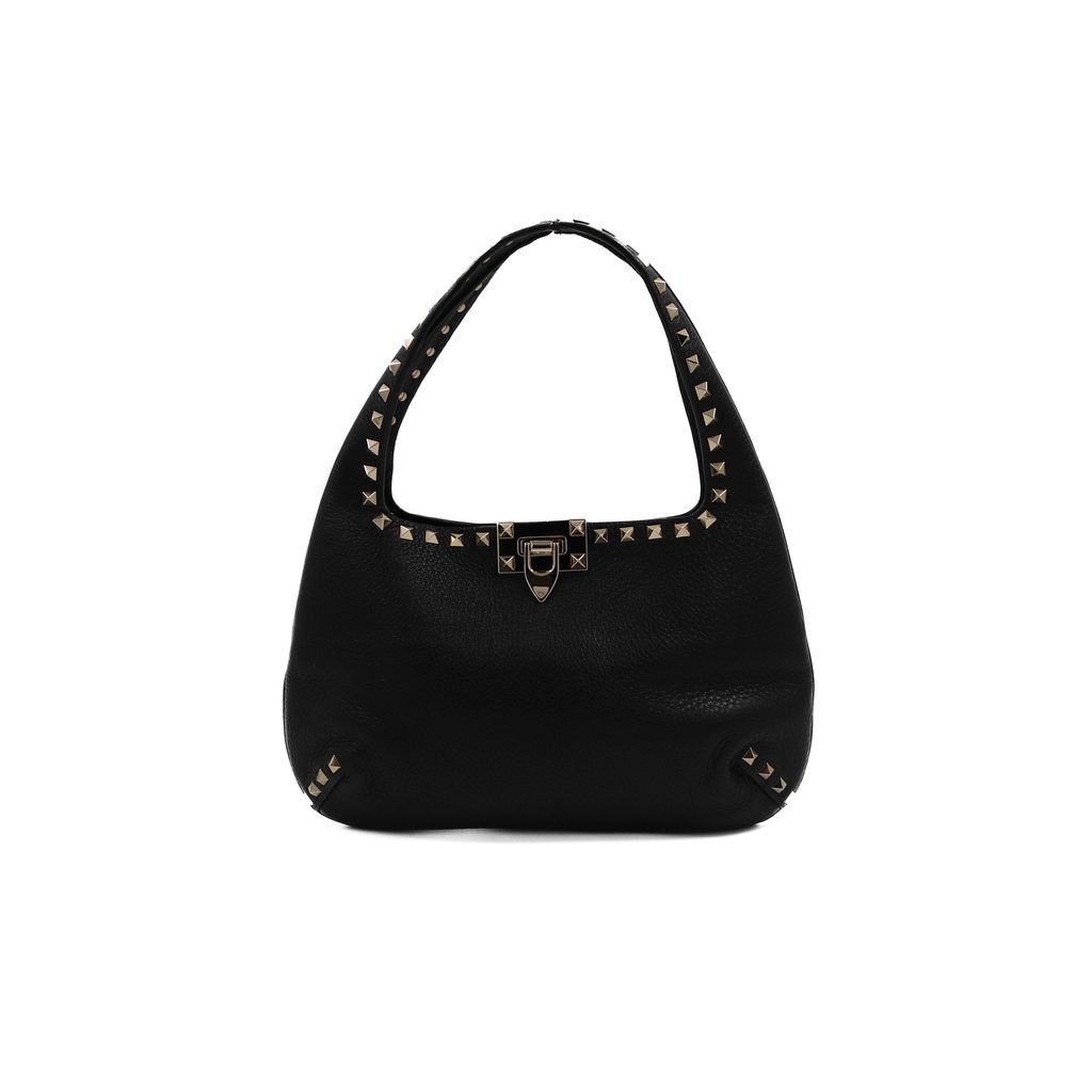 [Valentino-17833] Valentino Rockstud Leather Shoulder Bag Black