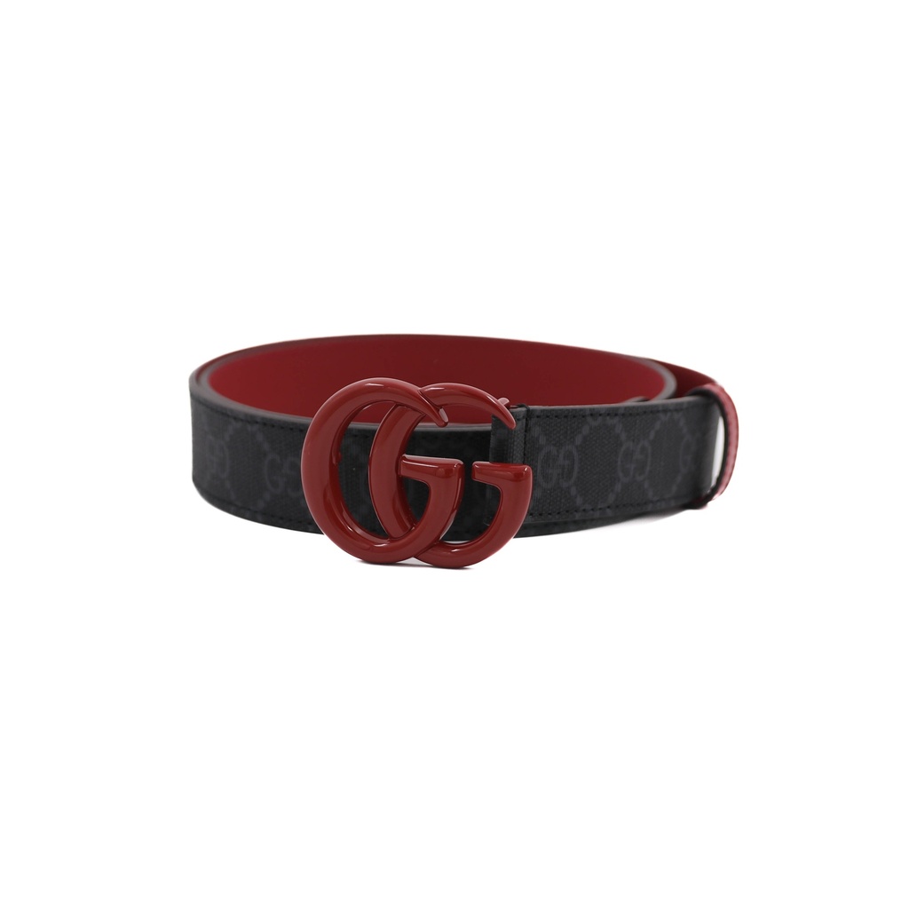 Gucci Men's Slim Black Leather Belt With Red Double G 414516 In Size 85 34