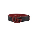Gucci Men's Slim Black Leather Belt With Red Double G 414516 In Size 85 34