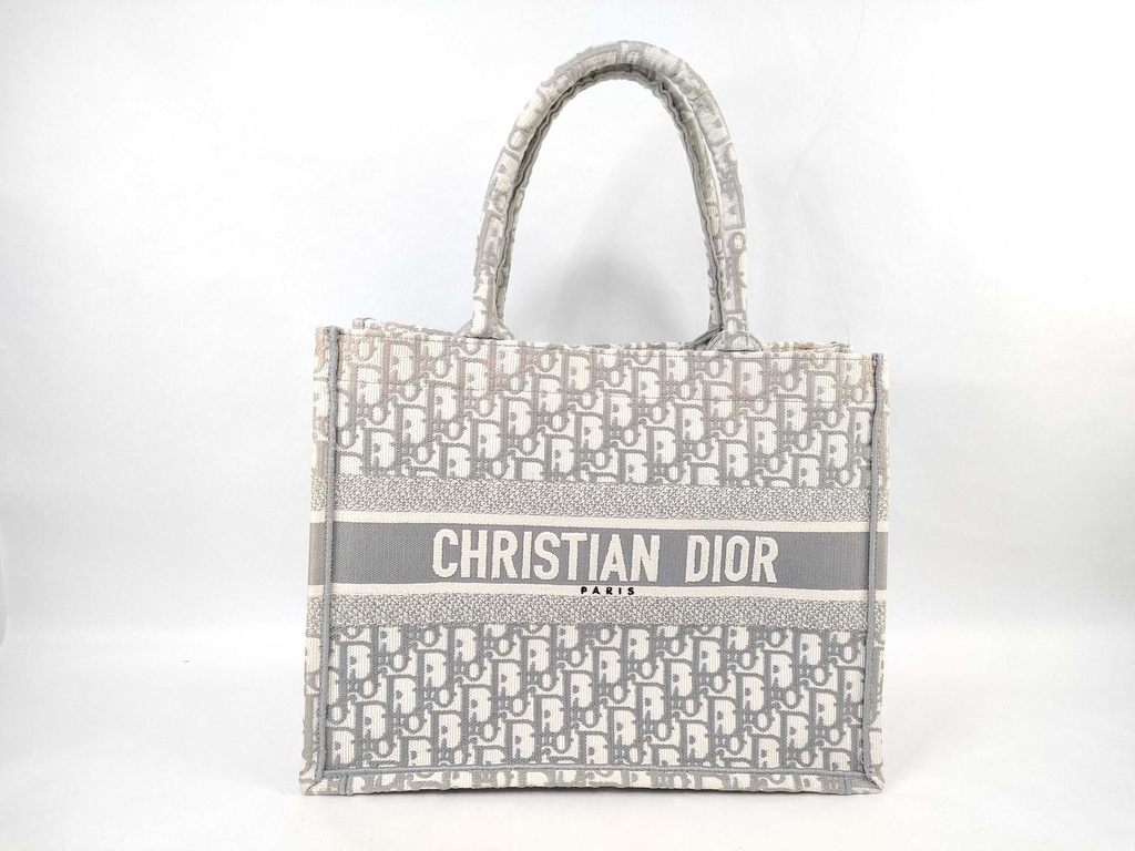 Christian Dior Grey Oblique Embroidery Medium Book Tote